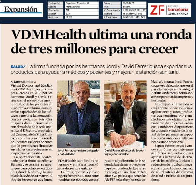 August 2022 | VDMHealth prepares a €3 million funding round to accelerate growth